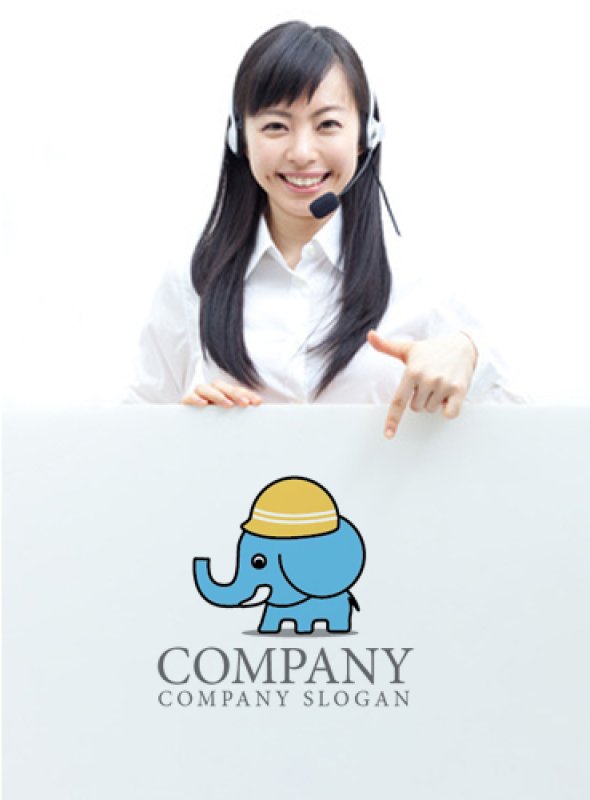 画像3: ぞう・ヘルメット・工事・かわいい・キャラ・ロゴ・マークデザイン070 (3)