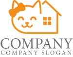 画像1: 猫・家・リボン・ロゴ・マークデザイン602 (1)
