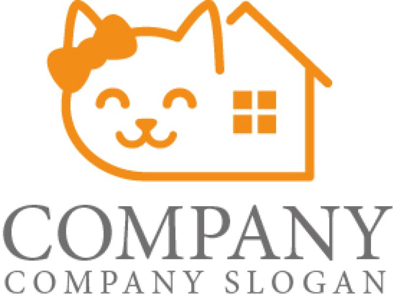 画像1: 猫・家・リボン・ロゴ・マークデザイン602 (1)