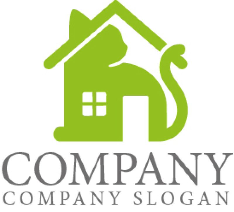 画像1: 猫・家・グリーン・ロゴ・マークデザイン603 (1)