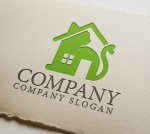 画像2: 猫・家・グリーン・ロゴ・マークデザイン603 (2)