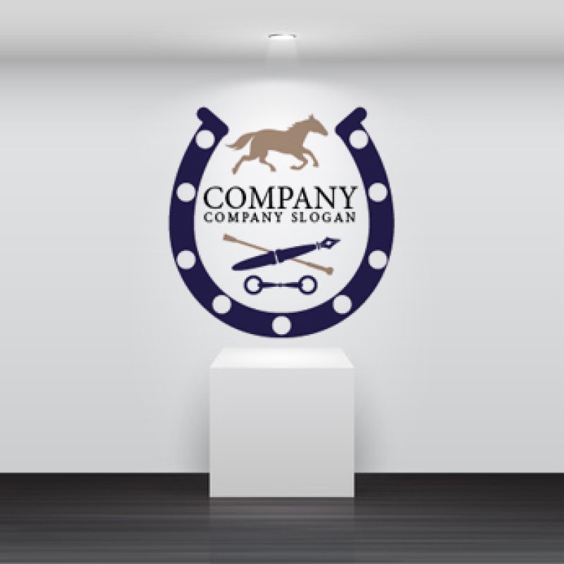 画像2: 馬・馬蹄・ペン・鞭・エンブレム・ロゴ・マークデザイン019 (2)