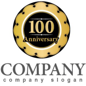 ロゴ作成サンプルです Anniversary 記念 100周年 コイン ロゴ マークデザイン026をイメージしたロゴデザインです