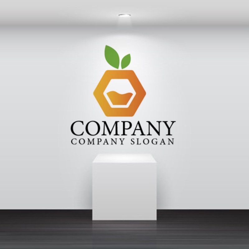 画像2: 果物・フルーツ・オレンジ・ジュース・六角形・ロゴ・マークデザイン067 (2)