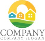 画像1: 太陽・家・輪・街並み・ロゴ・マークデザイン1448 (1)