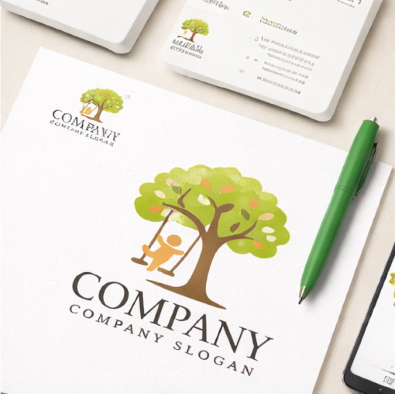 画像3: 木・子供・ブランコ・葉・ロゴ・マークデザイン1372 (3)