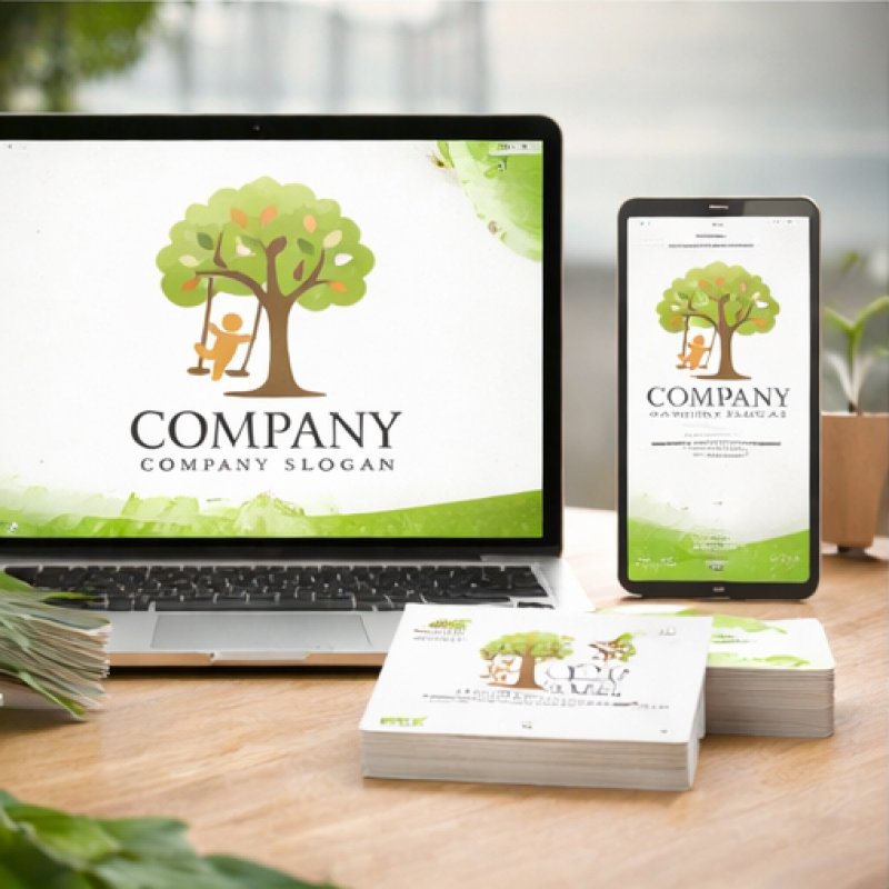 画像4: 木・子供・ブランコ・葉・ロゴ・マークデザイン1372 (4)