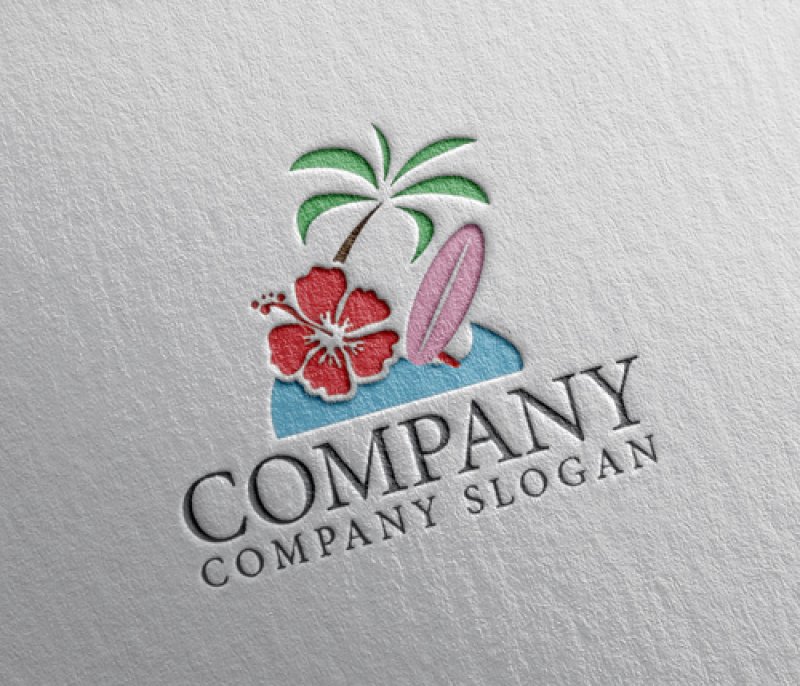 画像2: ヤシ・花・サーフボード・波・ロゴ・マークデザイン983 (2)