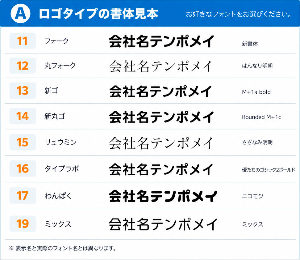 ロゴタイプの和文書体見本